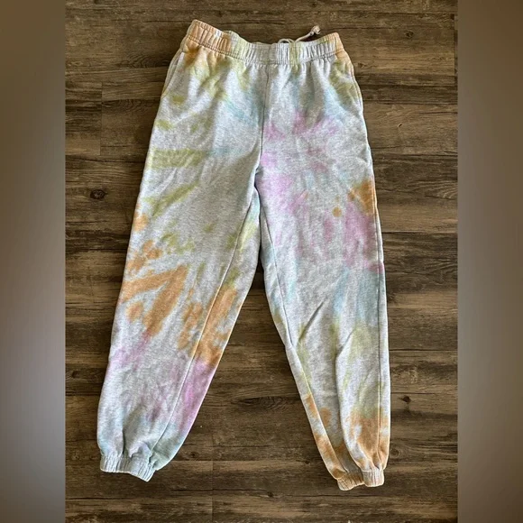 PACSUN PAC SUN Trippy Tie Dye Rainbow Sweat Pants Sweatpants | XS | Gray - Picture 4 of 8